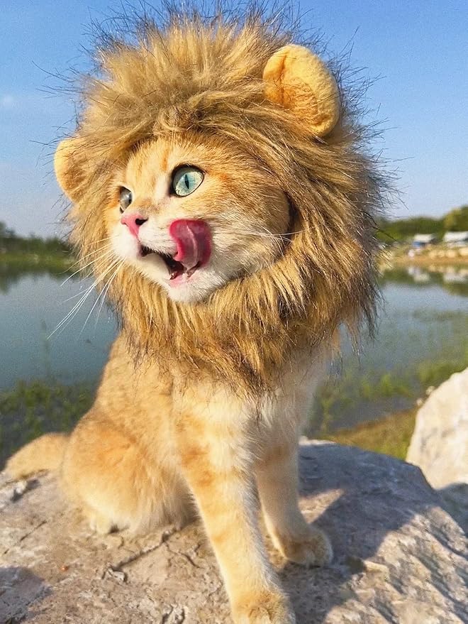 Lion Mane Wig for Cat, Funny Pet Cat & Puppy Costumes for Halloween & Christmas, Funny Pet Clothing Accessories (Small, Dark Brown)