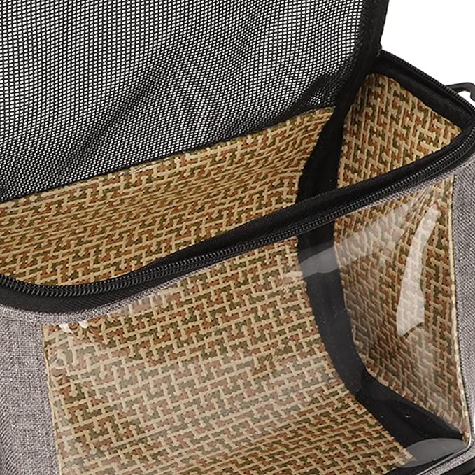 Transparent Bird Carrier Bag, Portable Parrot Travel Cage, Lightweight Breathable Backpack for Cockatiels Parakeets Small Birds with Rattan Weaving, Side Pockets and Two - Way Zipp (Gray)