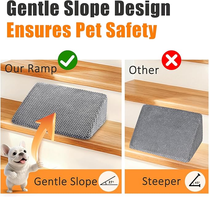 Dog Ramp for Stairs for Small & Senior Dogs and Cats – Non-Slip Stair Wedges for Dogs with Gentle Slope, Pet Ramp with Washable Cover & Self-Sticky Pads for Safe Climbing (Gray, 6 Pack)