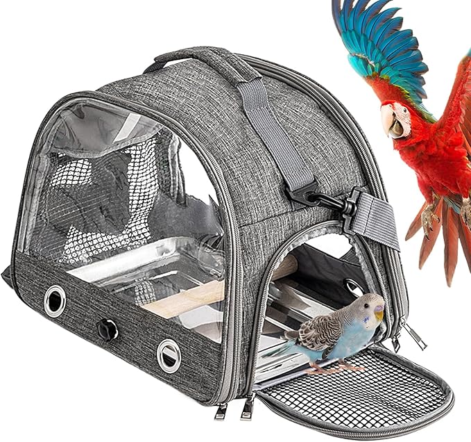 Bird Travel Cage - Lightweight Parrot Carrier Backpack, Portable Cage with Shoulder Strap | Outdoor Small Animal Transport Bag for Budgies Parakeets Conures Gentoo Parrots Travel Adventures