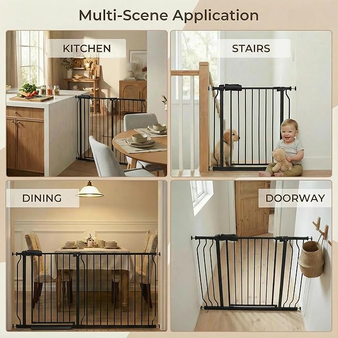 Baby Gates Extra Wide 53-57.5 Inch Large Baby Gate for Stairs Tension Pet Dog Gates Indoor for Doorways No Drilling Pressure Mounted Pet Gates for Kids