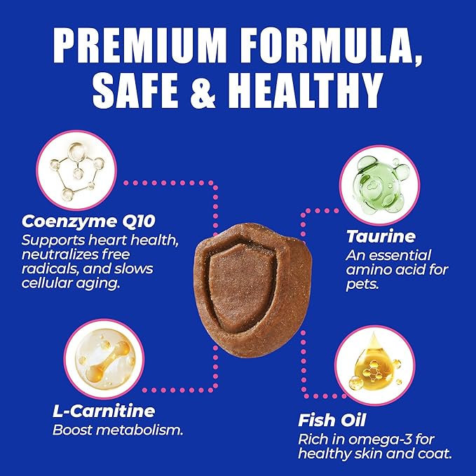 Just Try Coenzyme Q10 Heart Healthy Bites for Dogs, Advanced CoQ10 and Taurine Supplement, Chicken Flavored Soft Chews, Supports Heart Function, 300 Count