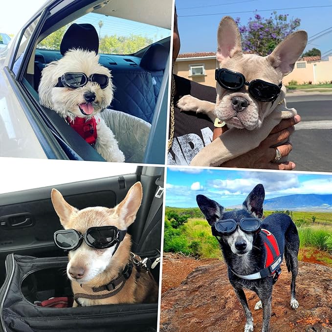 Dog Sunglasses Small Breed, UV Protection Small Dog Goggles, Wind Dust Proof Small Goggles with Adjustable Straps, Black
