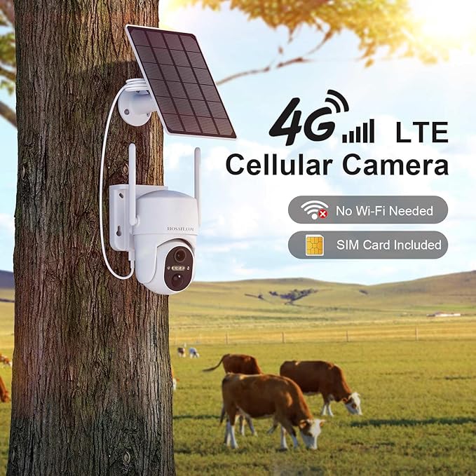 4G LTE Cellular Solar Security Camera Wireless Outdoor, No WiFi Security Camera, 64GB SD Card (2X Storage Than 32G), Off Grid 2K Color Night Vision, PIR Motion Sensor, Built-in SIM Card for Barn Farm