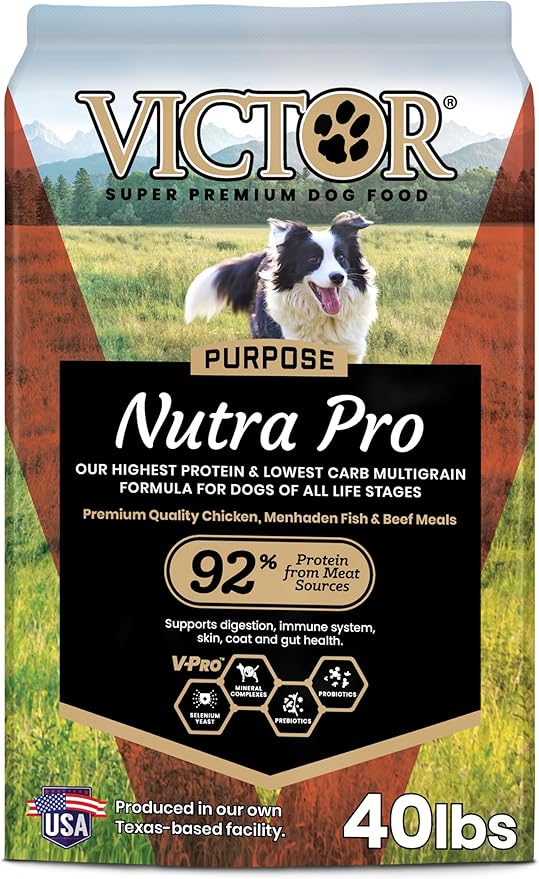 VICTOR Super Premium Dog Food – Purpose Nutra Pro – Gluten-Free, High Protein Low Carb Dry Kibble for Active Dogs of All Ages – Ideal for Sporting, Pregnant or Nursing Dogs & Puppies, 40lbs
