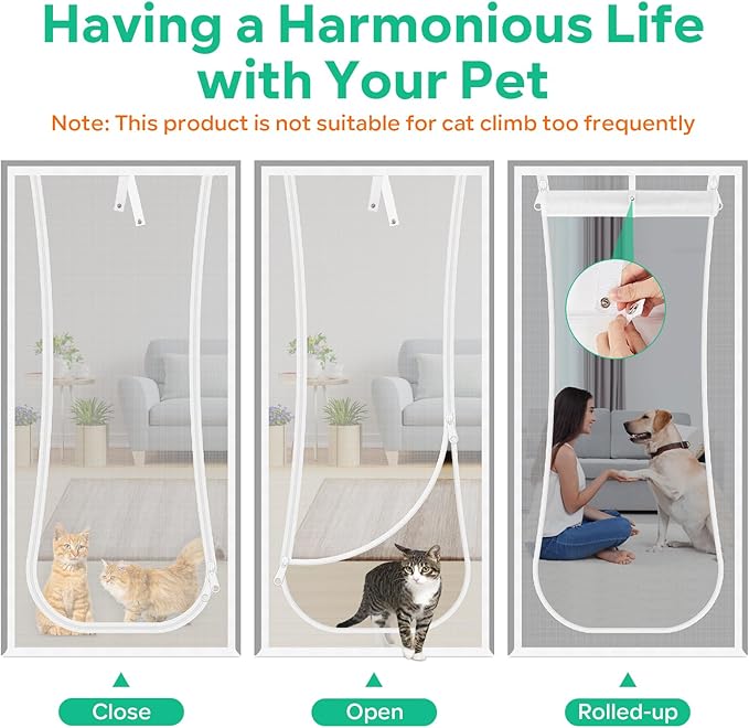 New Reinforced Cat Screen Door, Fits Door Size 38''x 81'' Heavy Duty Pets Proof Screen Door with Bilateral Zipper, Prevent Dogs Cats Running Out from Home, Bedroom,Living Room, Kitchen Patio Door