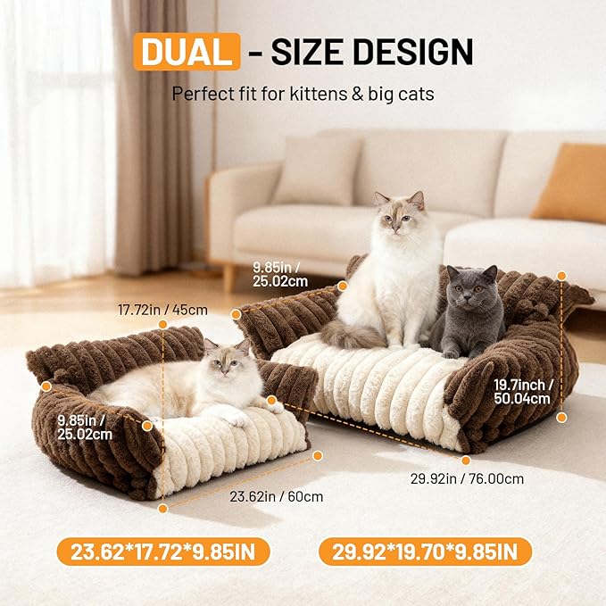Cat Bed Washable Pet Chair - Large Fluffy Supportive Cat Sofa for Indoor-Medium Dog Bed with Removable Cover