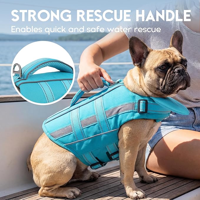 ASENKU Removable Front Float Dog Life Jacket, High Buoyancy Dog Life Vest with Reflective Strips & Rescue Handle for Swimming & Boating, Adjustable Life Jacket for Dogs(Blue 2XL)
