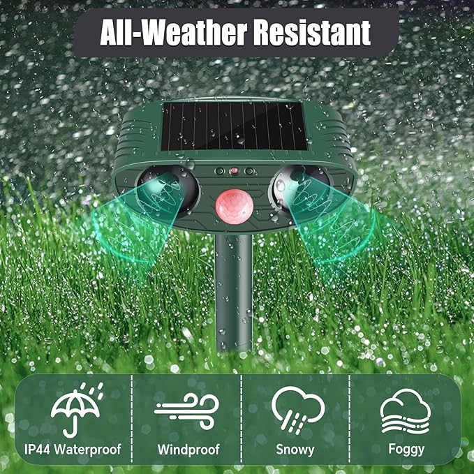 Cat Repellent Outdoor, Solar Ultrasonic Animal Repellent, Squirrel Repellent, Raccoon Deterrent, Waterproof Dog Repellent, Deer, Skunk, Mole Repellent, Motion Detector and LED Flashing Light (2)