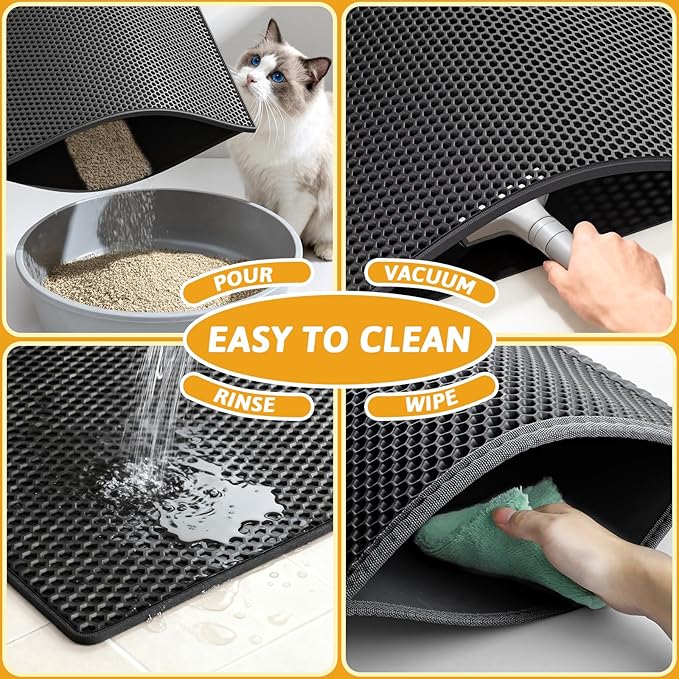 Pieviev Cat Litter Mat Double Layer Waterproof Urine Proof Trapping Mat 1 Pack (Black, 30x24 Inch (Pack of 1))