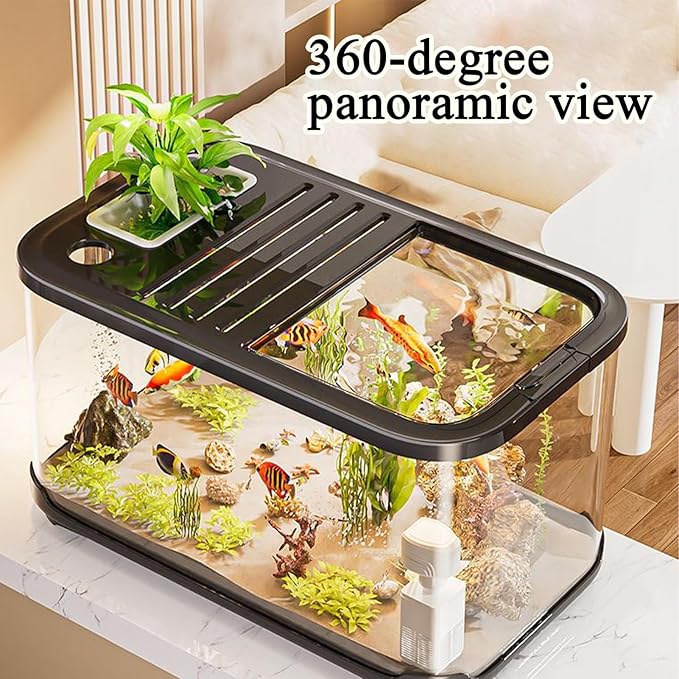 Aquarium Kits, Fish Aquarium Ventilation Holes -Aquariums Starter Kits Ventilated with Stairs Aquatic Life Turtle Shrimp Habitat for Plant Decor Gravel Sand Saltwater Landscaping