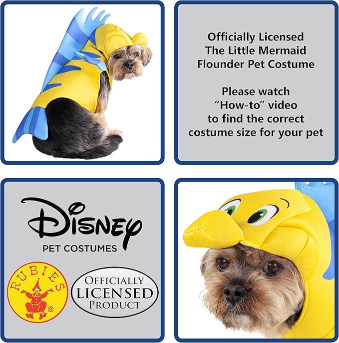 Rubies Disney Little Mermaid: Flounder Pet Costume for For Dogs or Cats, Medium