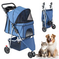 DUMOS 3 Wheels Pet Stroller for Small Dogs and Cats – Foldable Dog Stroller with Mesh Windows, Storage Basket & Cup Holder, Lightweight & Durable Pet Carrier for Travel, Outdoor Use – Blue