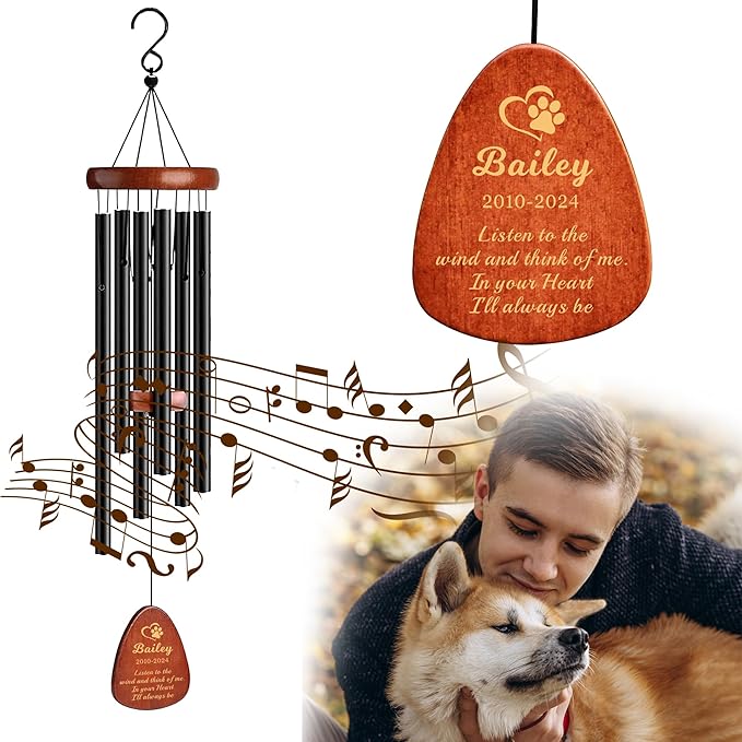Personalized Dog Memorial Gifts for Loss of Dog, 25.5'' Pet Memorial Gifts for Dogs, Pet Memorial Wind Chimes, Loss of Dogs Sympathy Gift, Pet Passing Away Gift for Loss Loved One(Design3, Silver)