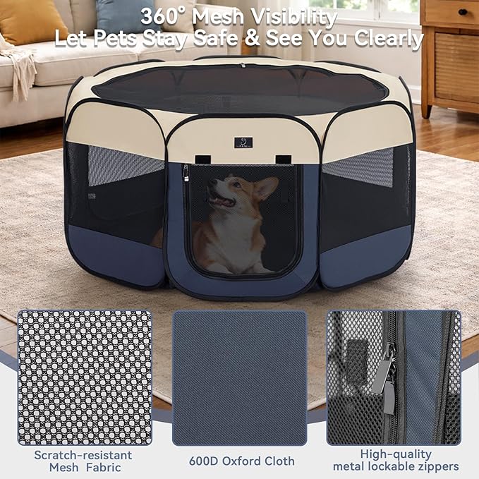 Portable Indoor Dog Playpen for Small Dogs & Puppies by A 4 Pet – 40.55" Pop-Up Soft Puppy Playpens with Bowl, Waterproof Floor, Calm Safe Space for Home, Travel & Daily Use
