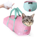 Cinf Cat Bathing Bag(Free Muzzle) Breathable Mesh Anti Scratch Adjustable Cat Grooming Bag for Nail Trimming, Bathing Soft Cat Washing Bag(Spring) L