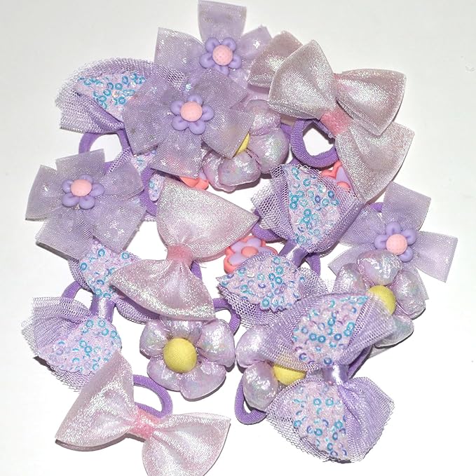 20pcs Handmade Puppy Hair Bows Purple, Cute Bowknot Top Knot with Elastic Bands for Yorkie Grooming