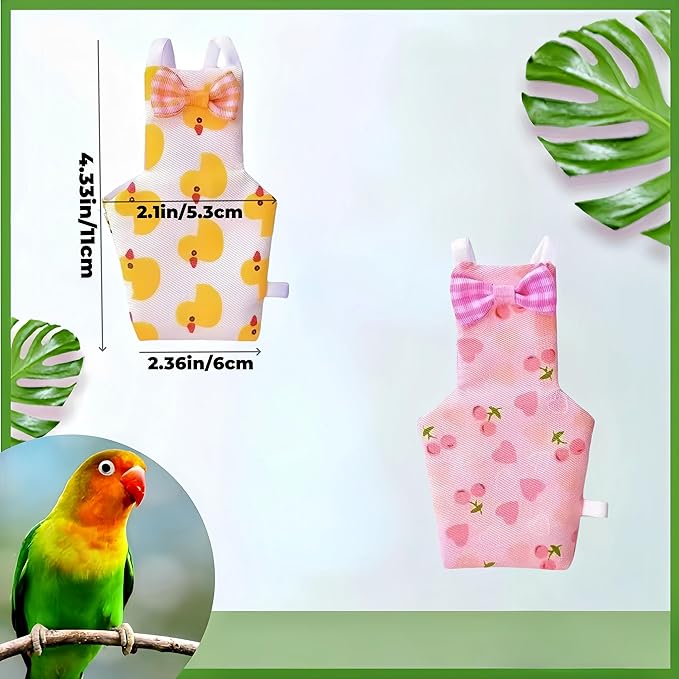 2Pcs Bird Diapers Bird Harness Flight Suits Diapers with 2Pcs 80 Inch Flying Leash Parrot Nappy Pigeon Pants Urine Wet Suit Costume for Cockatiel Conure Macaw Budgies Parakeet-Heart&Duck