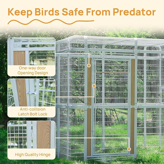 Large Walk-in Cage 87-inch Heavy Duty Bird Cage Outdoor Carbon Crystal Board Aviary Parrot Cage Wide Flight Metal Birdcage for Macaw Budgie Conure Lovebird Parakeet Cockatiel, 7.22x5.25x6.8ft, White