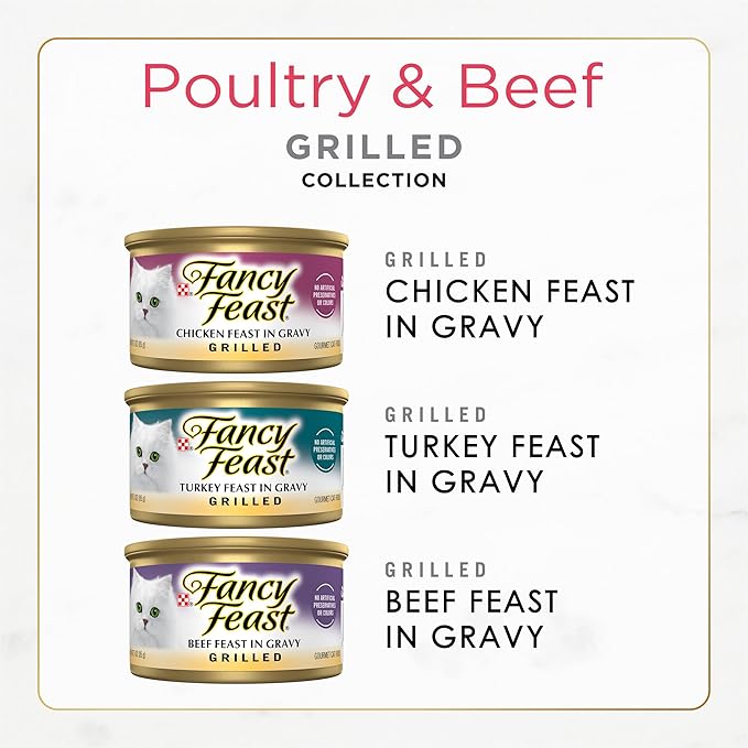 Purina Fancy Feast Grilled Wet Cat Food Poultry and Beef Collection Wet Cat Food Variety Pack - (Pack of 30) 3 oz. Cans