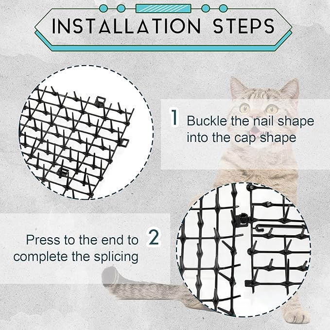 Zopeal 6.5ft Cat Repellent Mat with 8 Ground Stakes 8 Zip Ties, Spikes Deterrent Mat Keep Dog Off Couch for Indoor Outdoor Keep Pet Off Yard Garden, 79 x 12 Inch/1 Roll