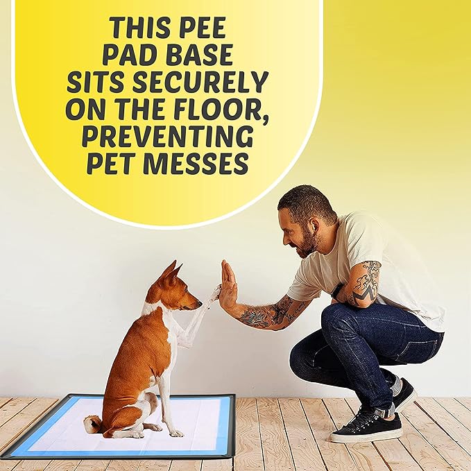 TidyFriend Puppy Pad Holder Tray Fits for 28” x 30” Pee Pads with Corner Lock Holes, Raised Edges, Non-Spill, Easy to Clean Silicone Puppy Potty Tray Holder, for Indoor Floor Protection (Grey)