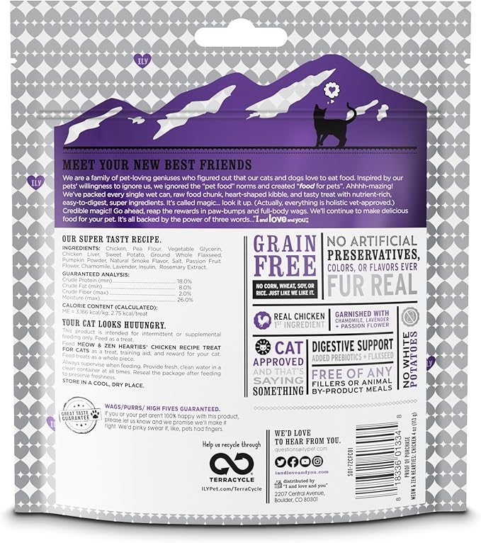 Meow and Zen Hearties, Coat Support Grain Free Cat Treats, Salmon Recipe With Omegas 3 and 6, Model Number: T11305, 4 Ounce (Pack of 8)