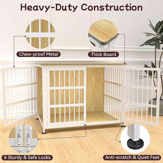 41'' Dog Crate Furniture Large Breed Dog Crate Dog Kennels for Inside Wooden Dog Crates End Table Heavy Duty Indoor Combination Cage for Medium to Large Dogs Oak