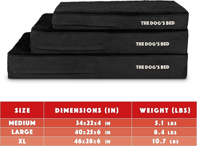 The Dog’s Bed Orthopedic Memory Foam Dog Bed Mattress, Plush Fabric, Black Plush, XL, 6-Inch