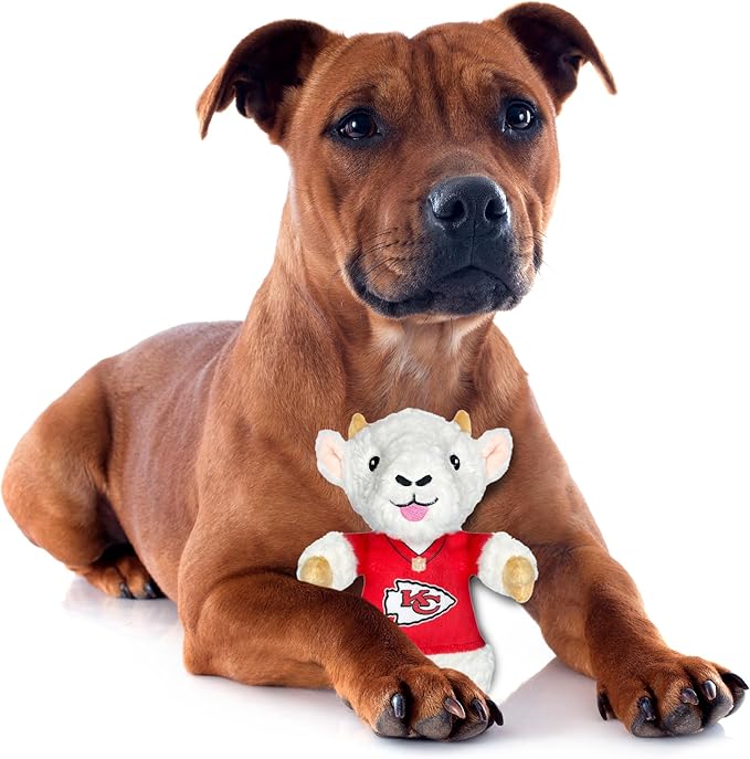 Pets First NFL Kansas City Chiefs Goat Plush Toy for Dogs and Cats with Squeaker, Wearing a Team Jersey! Fun & Sporty Goat Shaped Dog Chew Toy, Interactive Pet Toy
