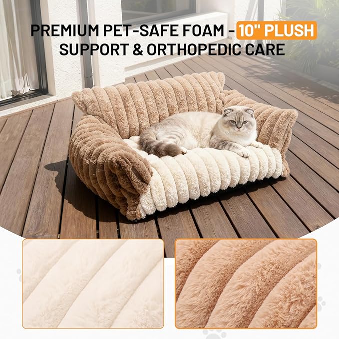 Cat Bed Couch Washable - Fluffy Supportive Pet Chair for Medium Indoor Cat - Large Cozy Dog Bed with Durable Fabric
