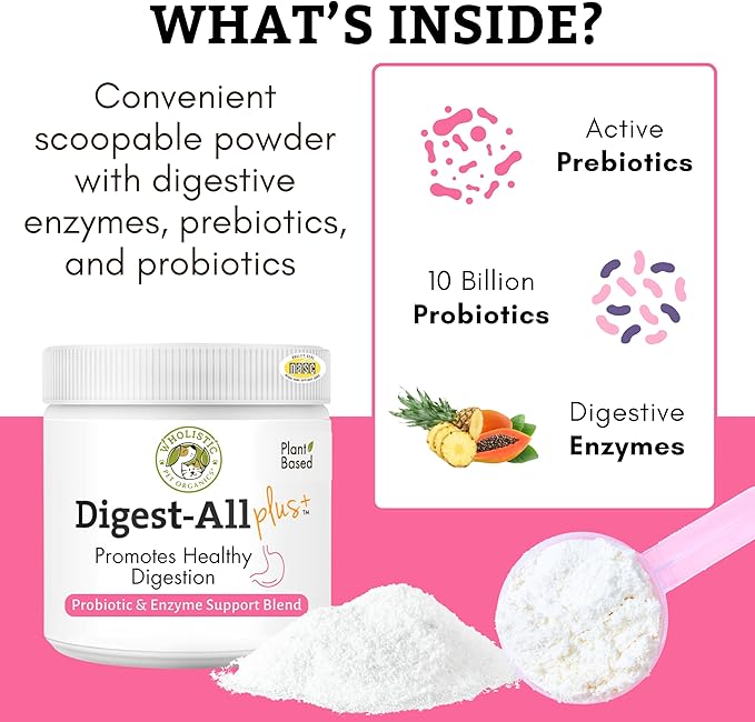 Wholistic Pet Organics Probiotics for Dogs with Digestive Enzymes & Prebiotic Fiber - 2 Oz - Daily Cat & Dog Probiotics for Digestive Health, Anti Diarrhea & Gut Support - Cat Probiotic - 57 Scoops
