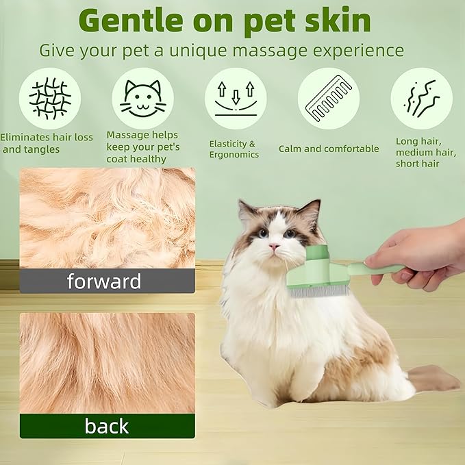 Zen Brush for Cats & Dogs, Avatore Zenbrush Pet Comb, Self-Cleaning Grooming Brush, Stainless Steel Teeth for Shedding Hair Removal 2-pack (Green+Yellow)
