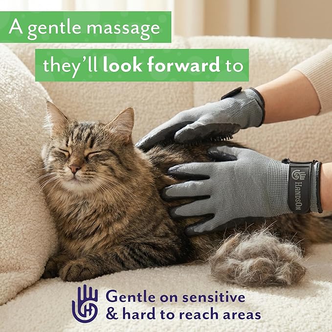 H HANDSON Pet Grooming Gloves - Patented #1 Ranked, Award Winning Shedding, Bathing, & Hair Remover Gloves - Gentle Brush for Cats, Dogs, and Horses (Blue, Medium)