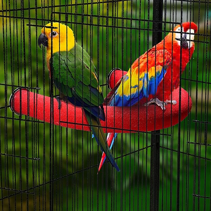 U Shape Parrot Perch Stand Toy Bird Platform Sand Paw Grinding Clean Stick Exercise Conure Budgie Cockatiel Cage Accessories (Red)