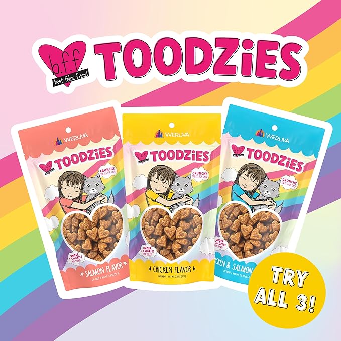 Weruva BFF Toodzies, Chicken and Salmon Crunchy Cat Treats, 2oz Bag
