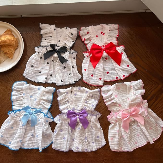 TAPBULL Dog Dresses, Fashionable Pet Dog Clothes with Heart Design, Cute Cat Birthday Dress Outfit (Pink/Red/Blue/Purple/Black 5-Pack), Large
