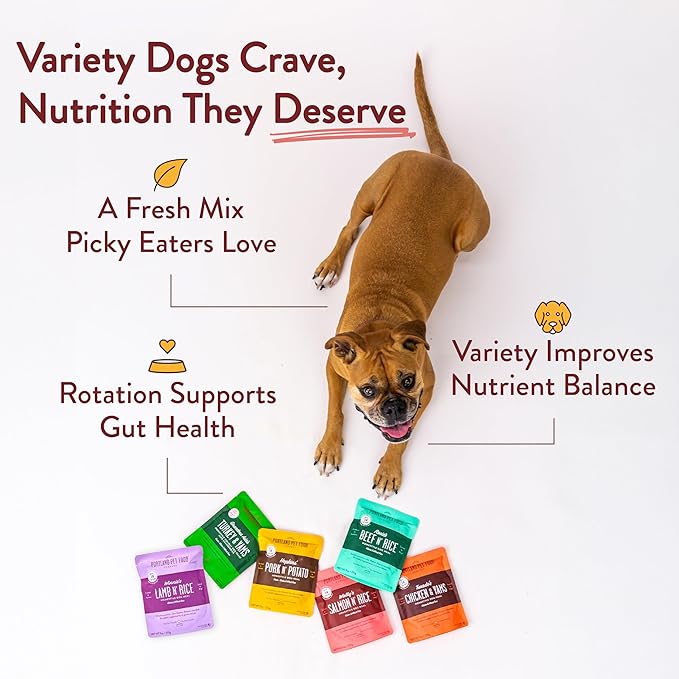 Portland Pet Food Company Fresh Dog Food Pouches Human-Grade Toppers Wet Pet Meal & Mix-Ins - Gluten-Free Limited Ingredient Wally’s Salmon N’ Rice - Large & Small Breed, Puppy to Senior - 5 Pack