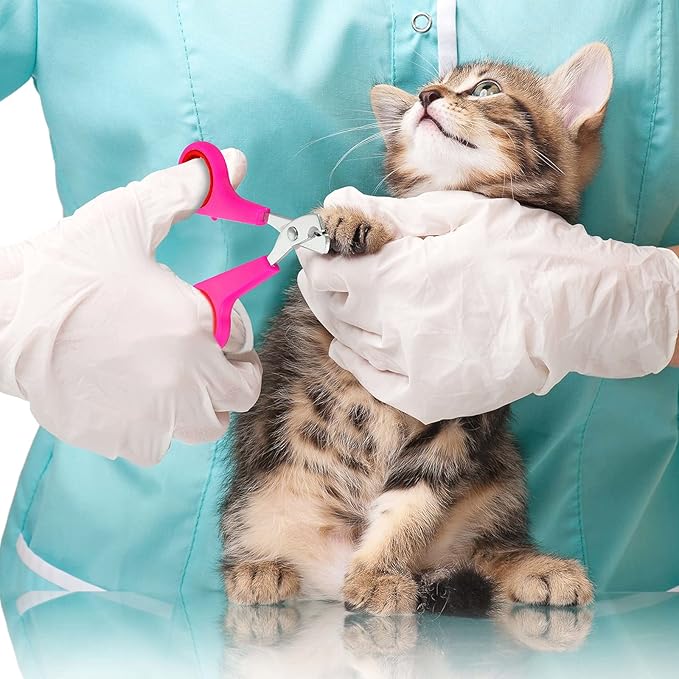Patelai 5 Pcs Cat Bathing Bag Set Cat Grooming Bag Adjustable Pet Shower Net Muzzles Nail Clipper Tick Remover Tool Massage Brush(Pink)