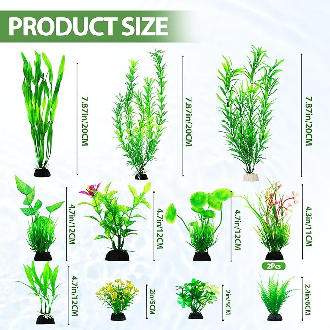 CousDUoBe 12pcs Fish Tank Accessories Aquarium Decorations Green Plants, Green Fish Tanks Decoration Plants, Fish Tank Decor, Aquarium Decor Plastic Plants