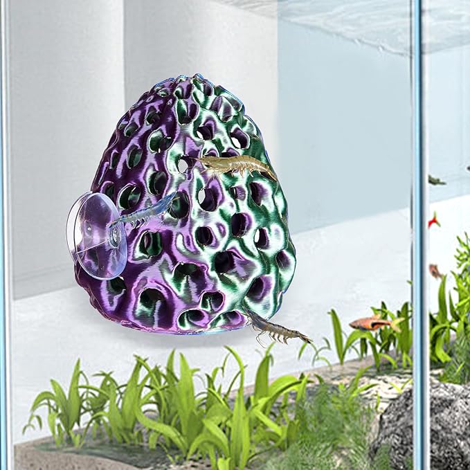 Shrimp Dome Hide, Shrimp Hides for Aquarium, Betta Fish Hideout with Suction Cup, Betta Habitat Tank Ornament Accessories, Aquarium Decor for Small Fish Guppy Hiding Resting (Green Purple)