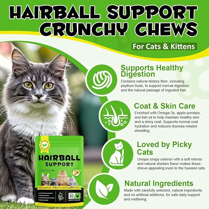 Hairball Control Cat Treats - Cat Hairball Remedy & Relief for Cats - Cat Hairball Control with Psyllium Seed Husk and Vitamins, Promotes Skin & Coat, Digestive, Urinary Health (2 Pack 200g)