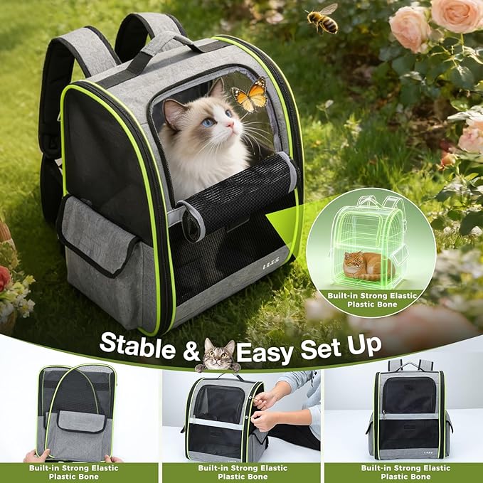 Lekereise Cat Backpack Carriers, Dog Carrier Backpacks with Breathable Mesh for Small Medium Cats Dogs Puppy Up to 17 Lbs, Pet Foldable Carrying Backpack Ventilated for Travel Hiking Collapsible