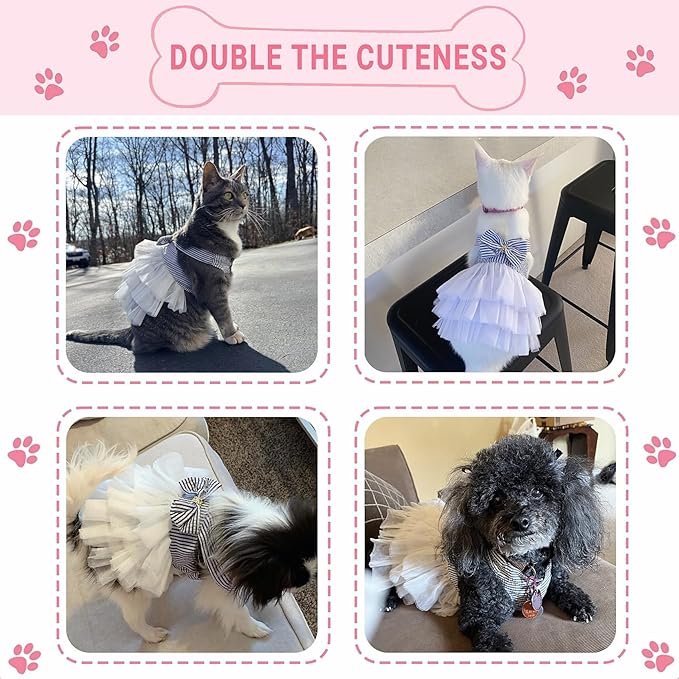 Dog Dresses, Fashion Pet Dog Clothes, Striped Mesh Puppy Dogs Princess Dresses (Blue, Small)