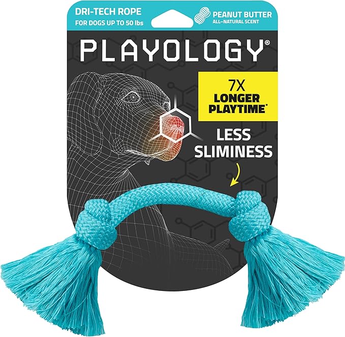 Playology Dog Toys | Dri-Tech Rope Toy Tug of War Rope for Aggressive Chewers | Medium Peanut Butter Scented Toy - Easy to Clean and Made from Non Toxic Materials