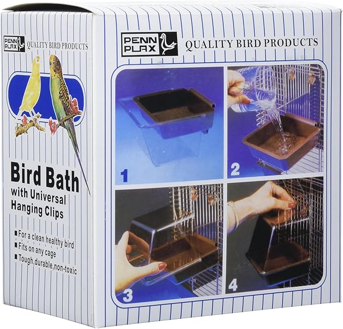 Penn-Plax Clip-On Bird Bath – Attaches to Most Birdcages – Perfect for Parakeets, Lovebirds, Parrotlets, Finches, Canaries, and Other Small Birds – Brown