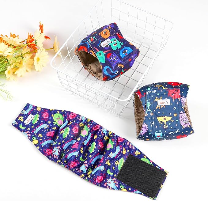 5 Pack Dog Diapers Male Reusable, Premium Belly Bands for Dogs, High Absorbing Male Dog Pee Wraps for Doggie in Incontinence or Excitable Urination and Training Cartoon L