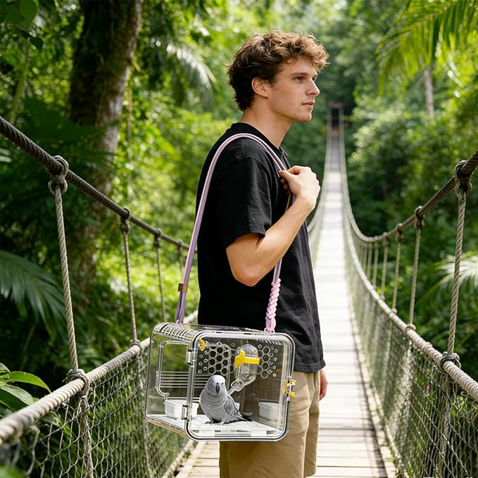 Bird Carrier - Transparent Portable Breathable Cage, Lightweight Travel Pet Backpack, Clear Viewing Comfort Design | Parakeets Conures Canaries Budgies for Parakeets Conures Canaries Budgies