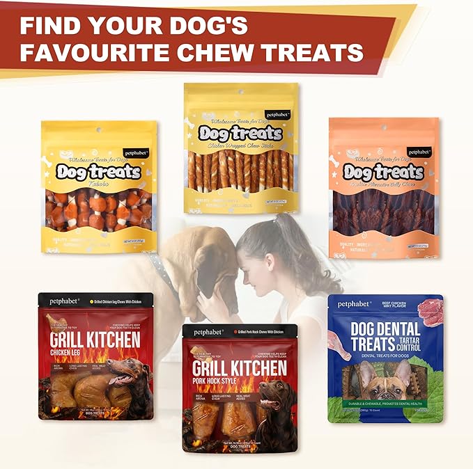 PETPHABET Rawhide Free Dog Chew Bones - Grilled Pork Hock Dog Chews for Small Medium Breeds, Healthy Puppy Treats for Training & Teething, Made with Real Chicken, Natural Smoky Flavor, 12 Count