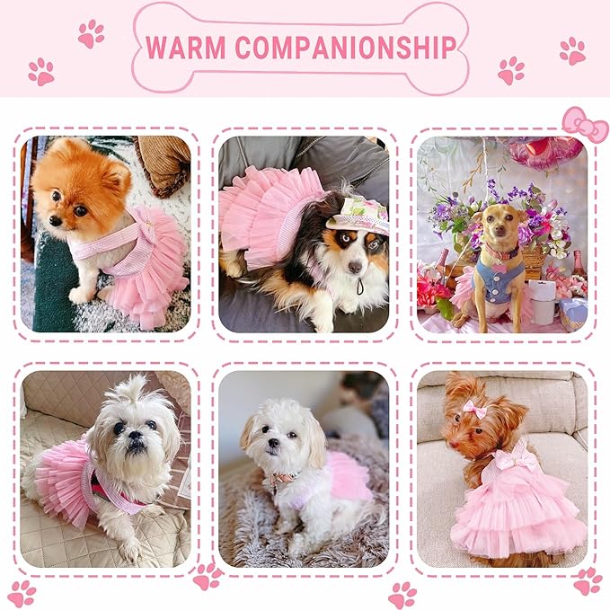 Dog Dresses, Fashion Pet Dog Clothes, Striped Mesh Puppy Dogs Princess Dresses (Pink, X-Large)